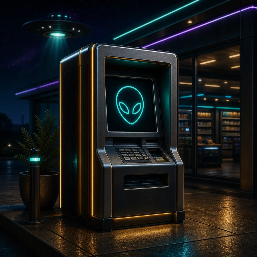 AI-generated Cosmic Market ATM amenity card.
